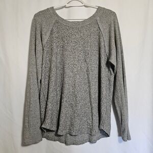 Waffle Knit Top Women Medium Grey Excellent Raglan Long Sleeve‎ Pullover Korye